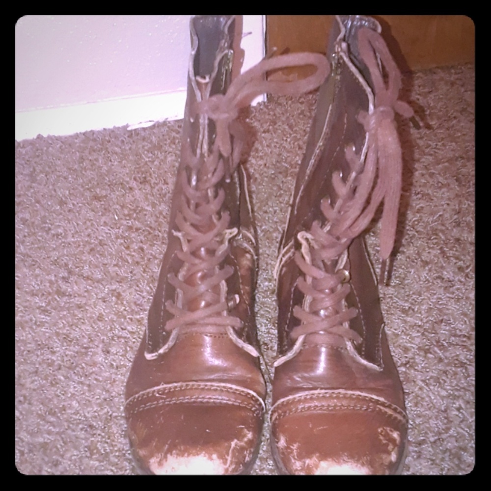 Brown combat boots